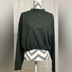 Love & Whimsy Los Angeles Sweater Women's Size XL Army Green Cropped Mock Neck